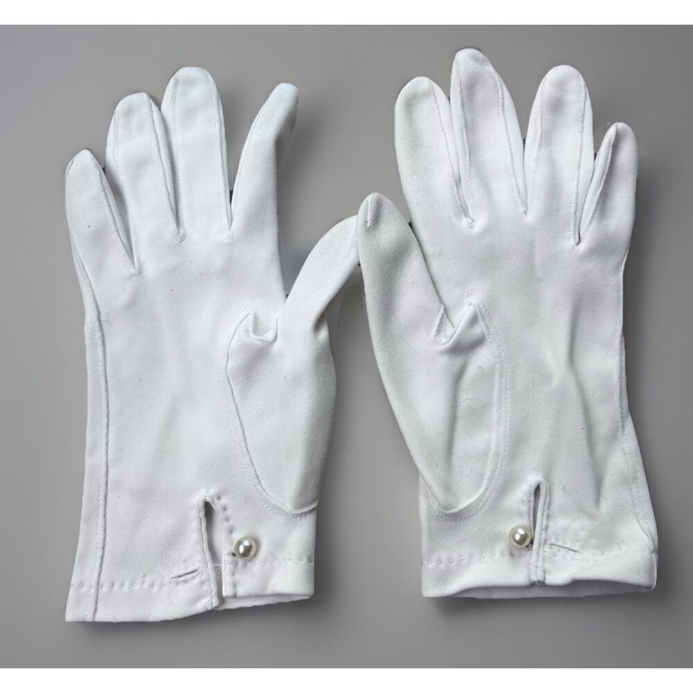Vintage Van Raalte White Nylon Gloves Size 8 Solid Classic Pearl Stretch